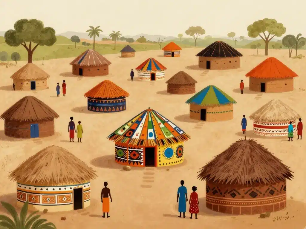 Village huttes africaines symbolique et diversité