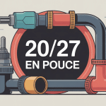 Illustration de plomberie et tableau conversion 20/27 en pouce