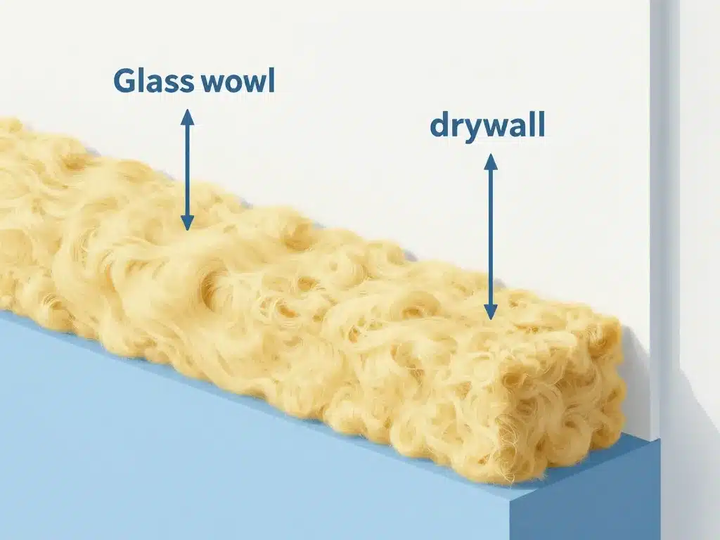 schéma laine de verre et placo vue en coupe