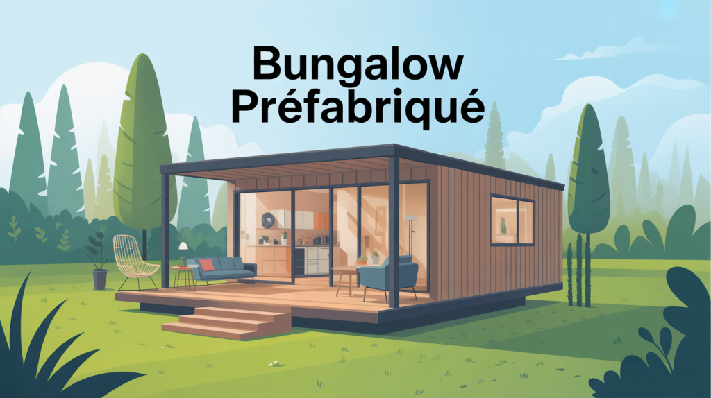 illustration bungalow préfabriqué moderne et modulaire