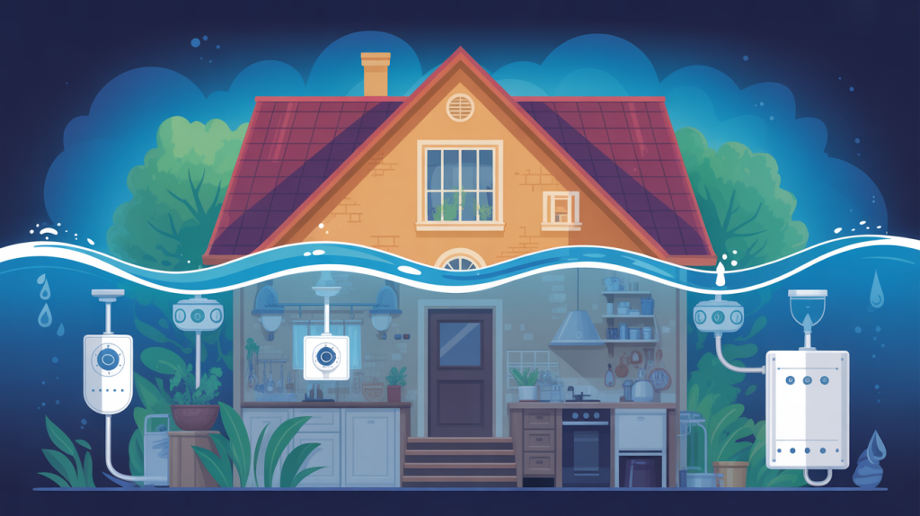 Détecteur de fuites d eau protégeant une maison moderne zones à risque