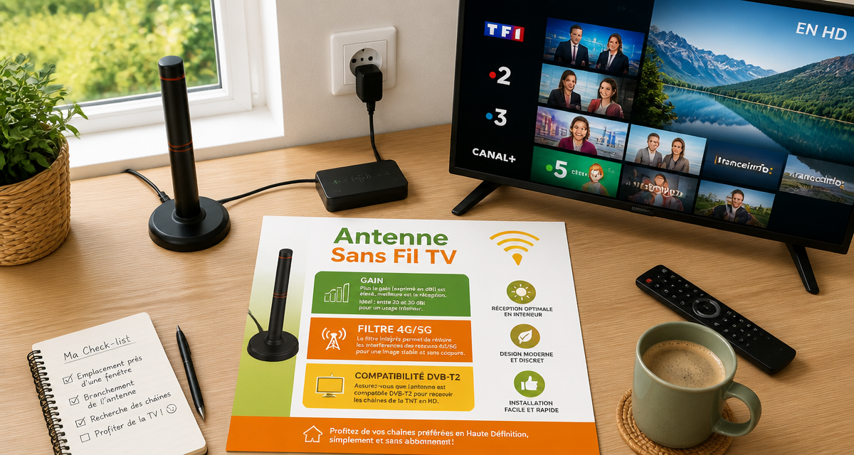antenne sans fil pour tv moderne sur bureau près fenêtre