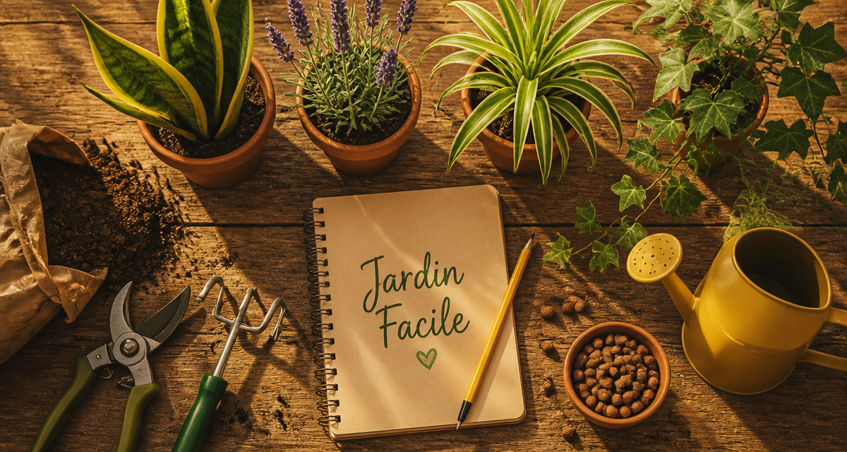 Outils et plantes pour jardinier facile sur table