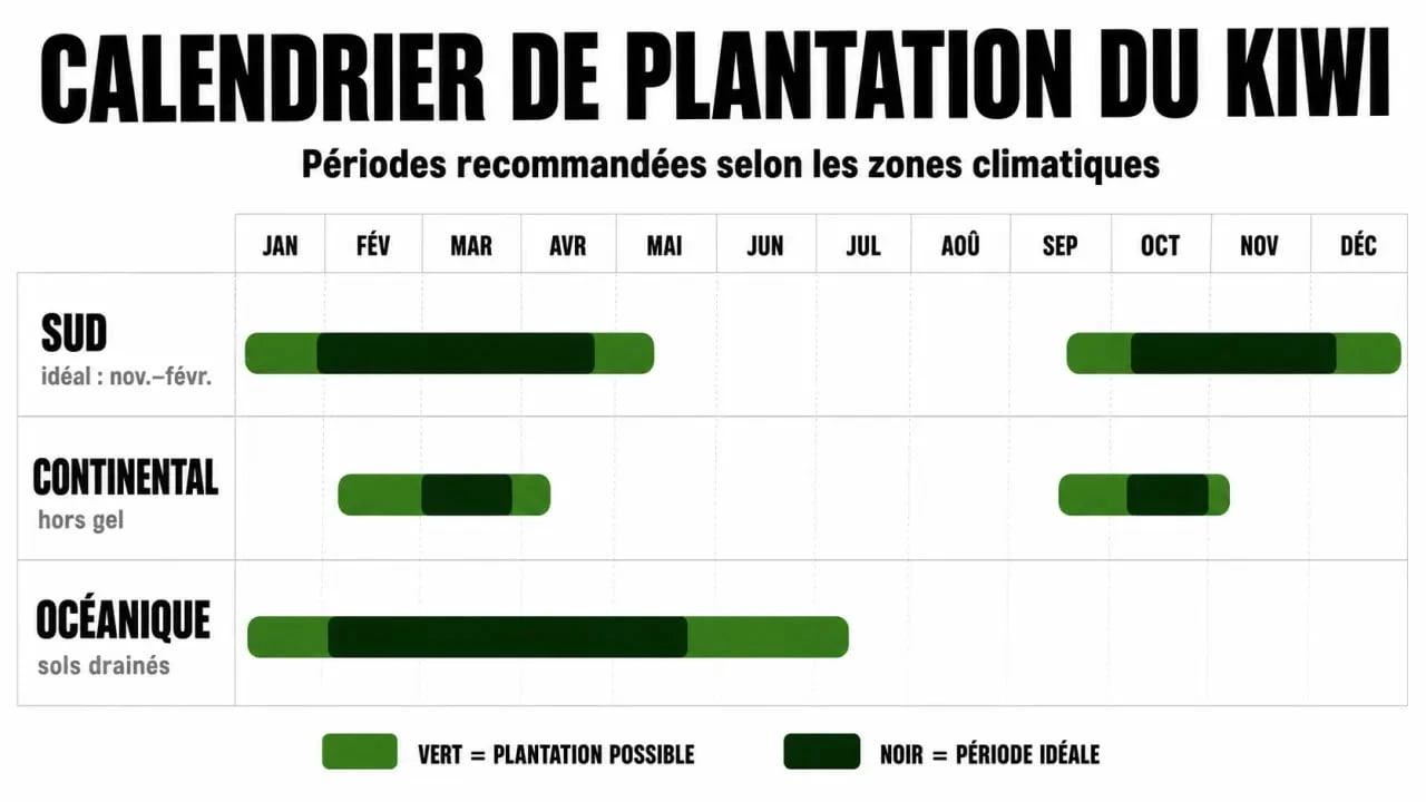 Calendrier de plantation du kiwi selon les zones climatiques en France