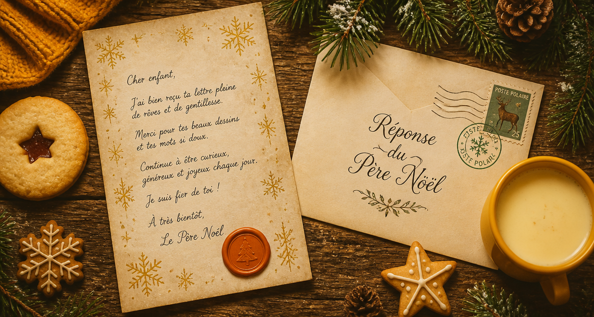reponse du pere noel lettre manuscrite avec sceau et enveloppe