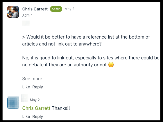 Question and answer underneath a lesson or news update