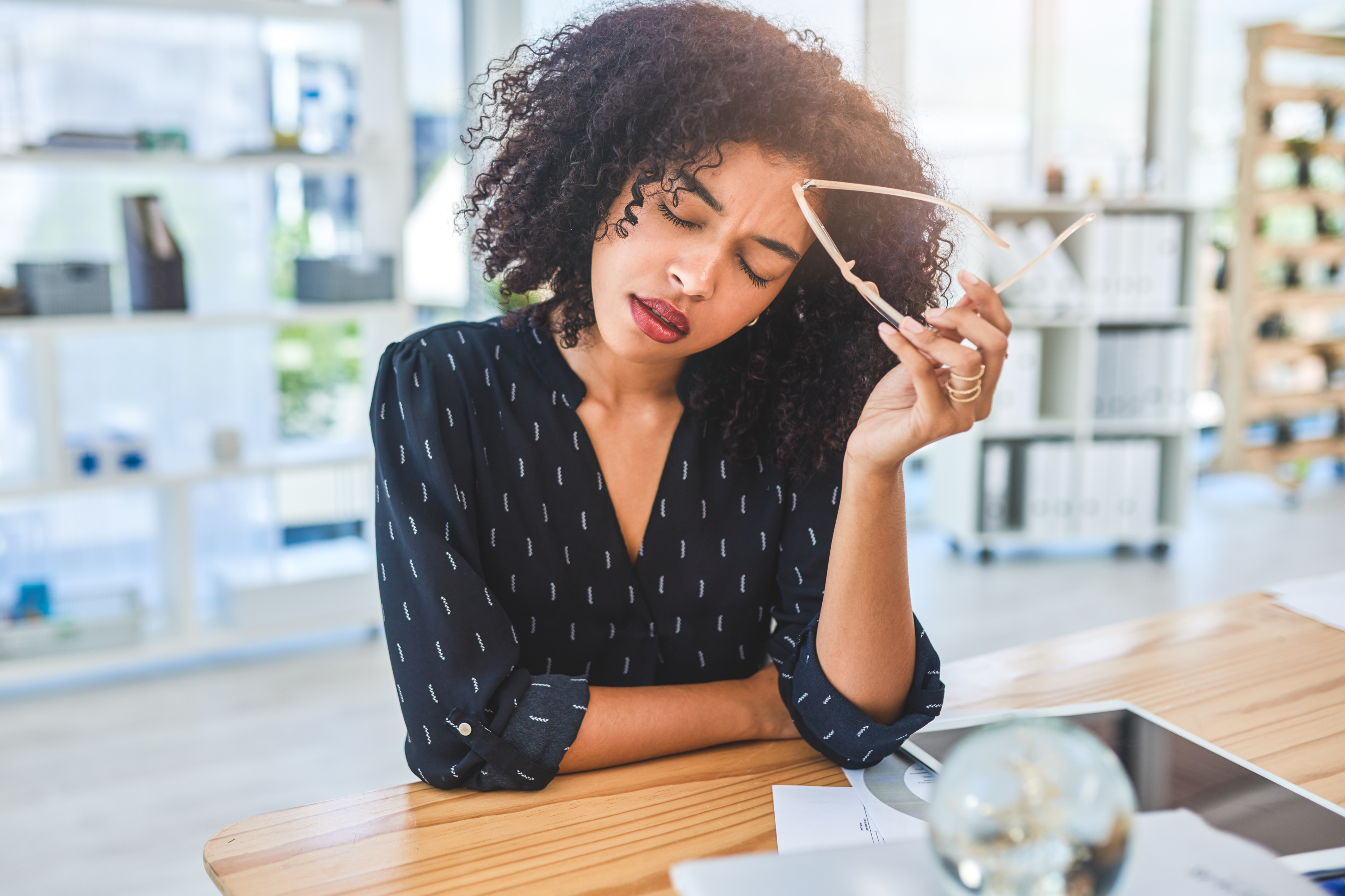 Tired Working Woman. Moderate Burnout.