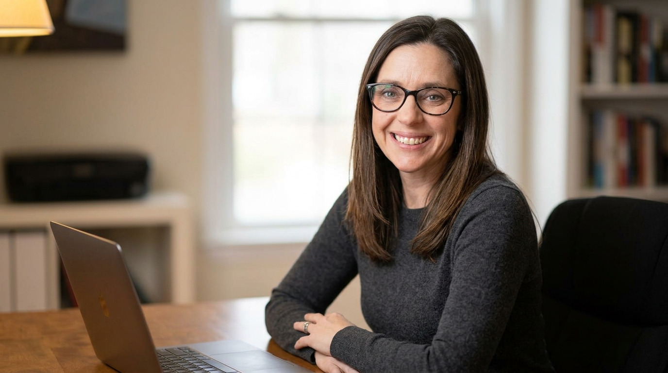 Christine Walker, LPC sitting in her career therapy office smiling at the camera.