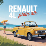Renault 4L Plein Air décapotée sur route plage été