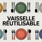 Illustration vaisselle réutilisable sur table conviviale