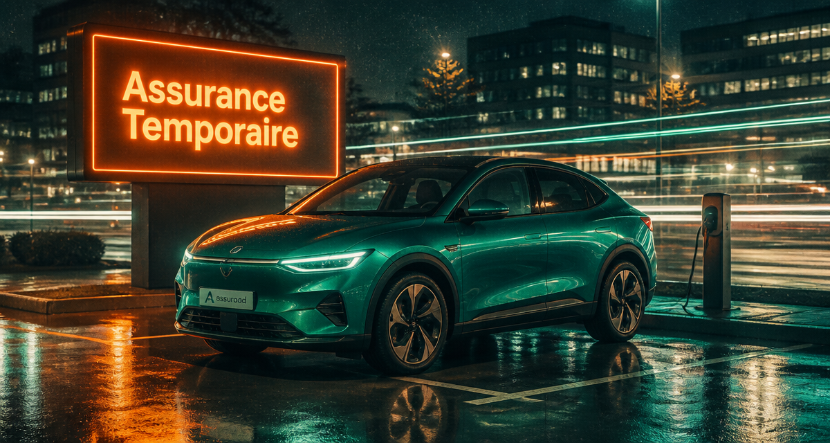 assuroad assurance auto temporaire voiture verte nocturne