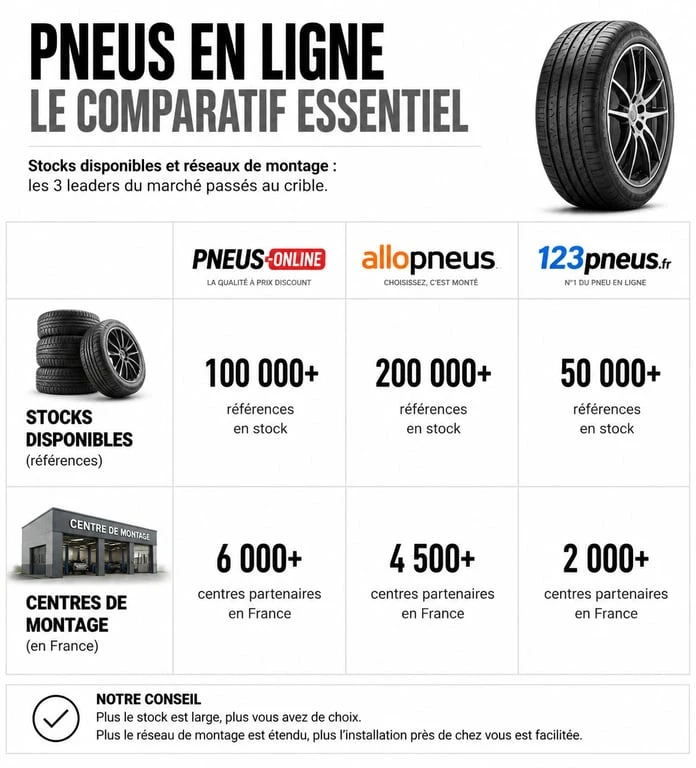 Comparatif des sites de vente de pneus en ligne : Pneus Online, Allopneus et 123pneus pour vos avis pneus online