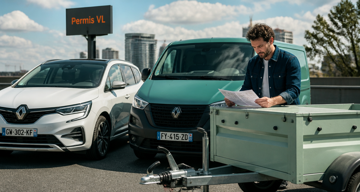 Permis VL voiture utilitaire remorque parking