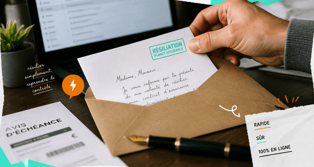 planet assurance résiliation lettre sur bureau