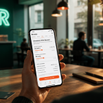 simulation prêt revolut sur smartphone dans un café
