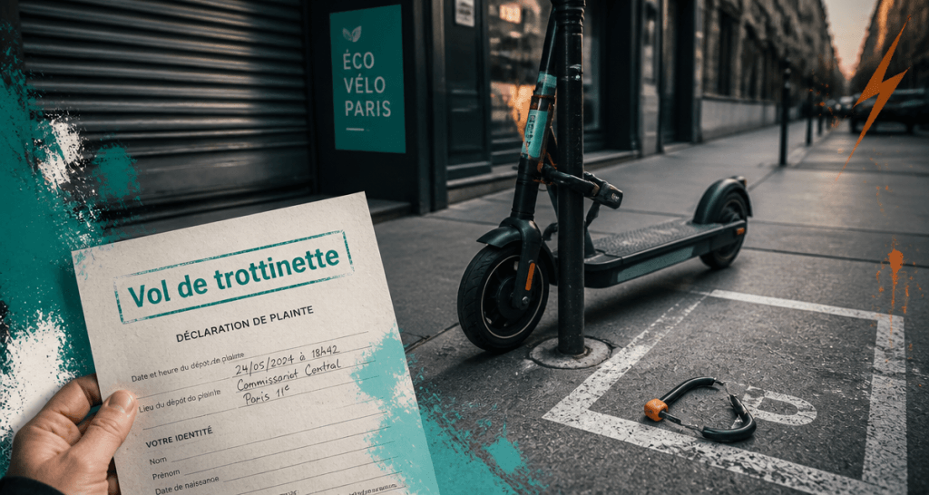 vol trottinette électrique sans assurance devant commerce urbain