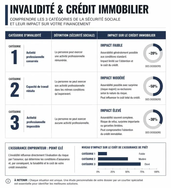 Infographie explicative sur les catégories d'invalidité et l'assurance de prêt immobilier