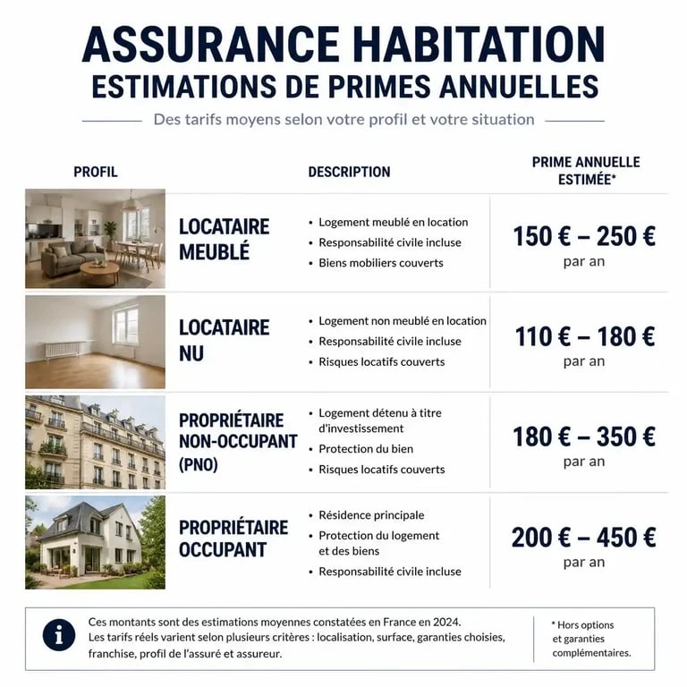 Infographie des tarifs moyens de l'assurance habitation Lemonade par profil d'assuré pour un avis assurance Lemonade éclairé.