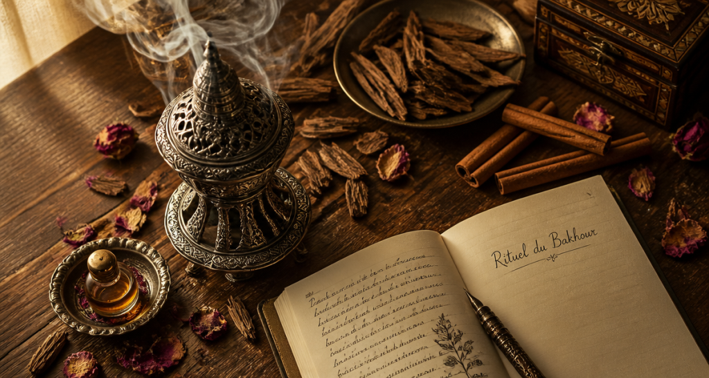 bakhour sur table avec mabkhara et fumée