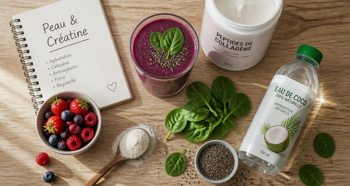 creatine effet sur la peau smoothie et poudre sur table