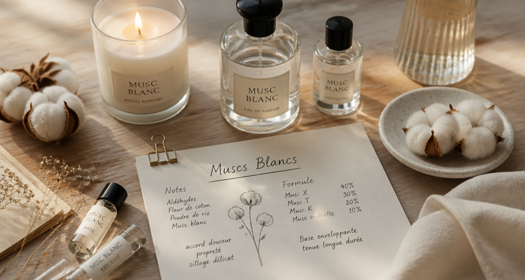 muscs blancs flacons parfum et bougie