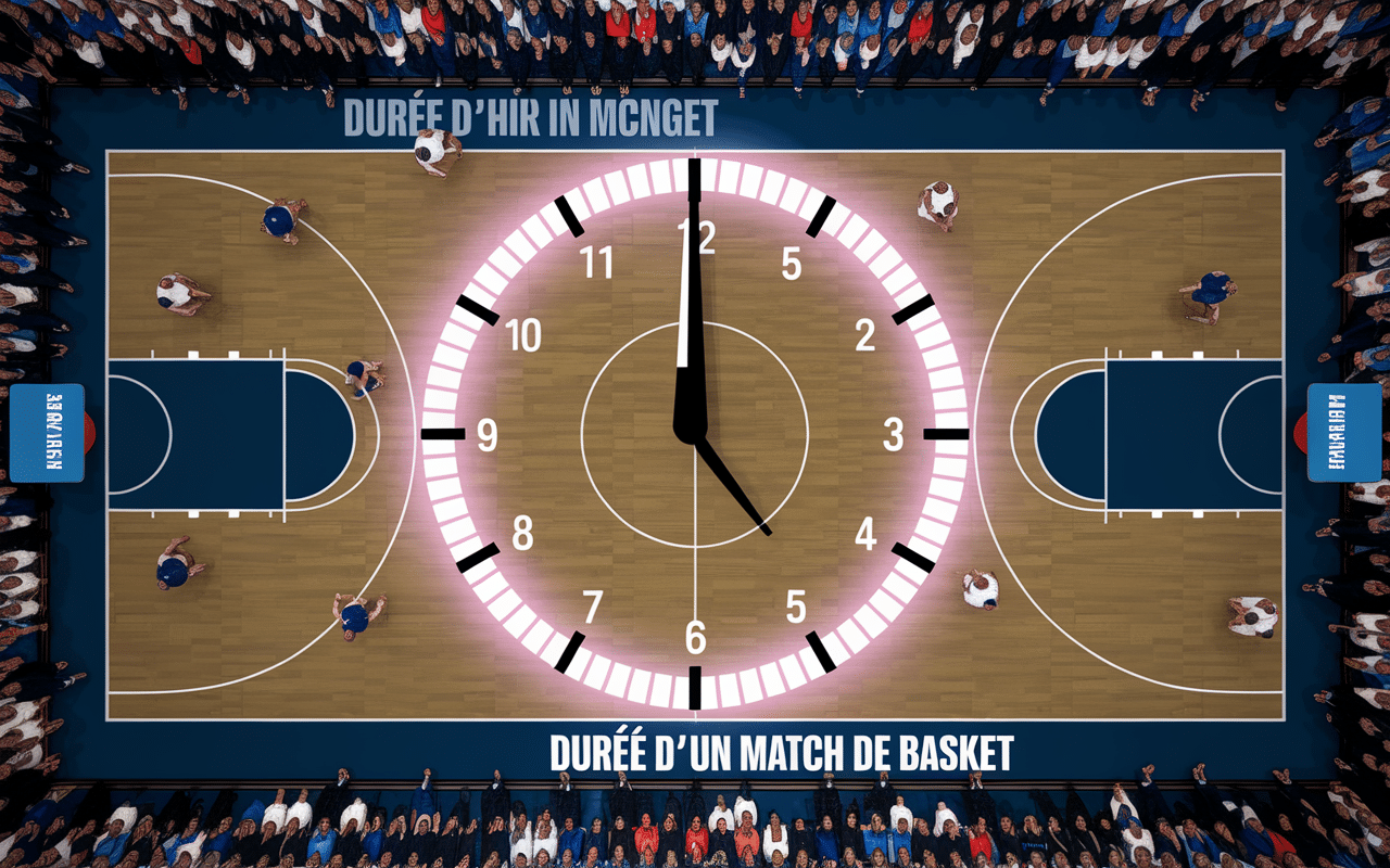 Terrain de basket avec chronomètre, temps de jeu en action