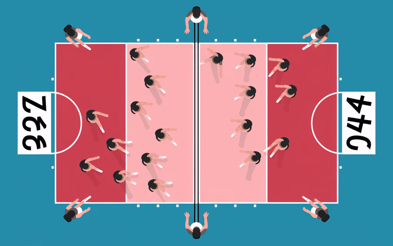 Terrain volleyball rotation joueurs score serré