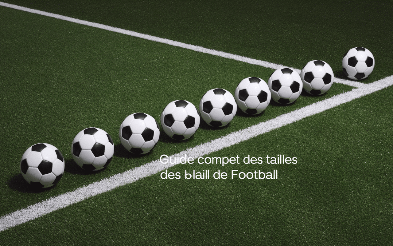 Ballons de football de taille 1 à 5 alignés sur terrain