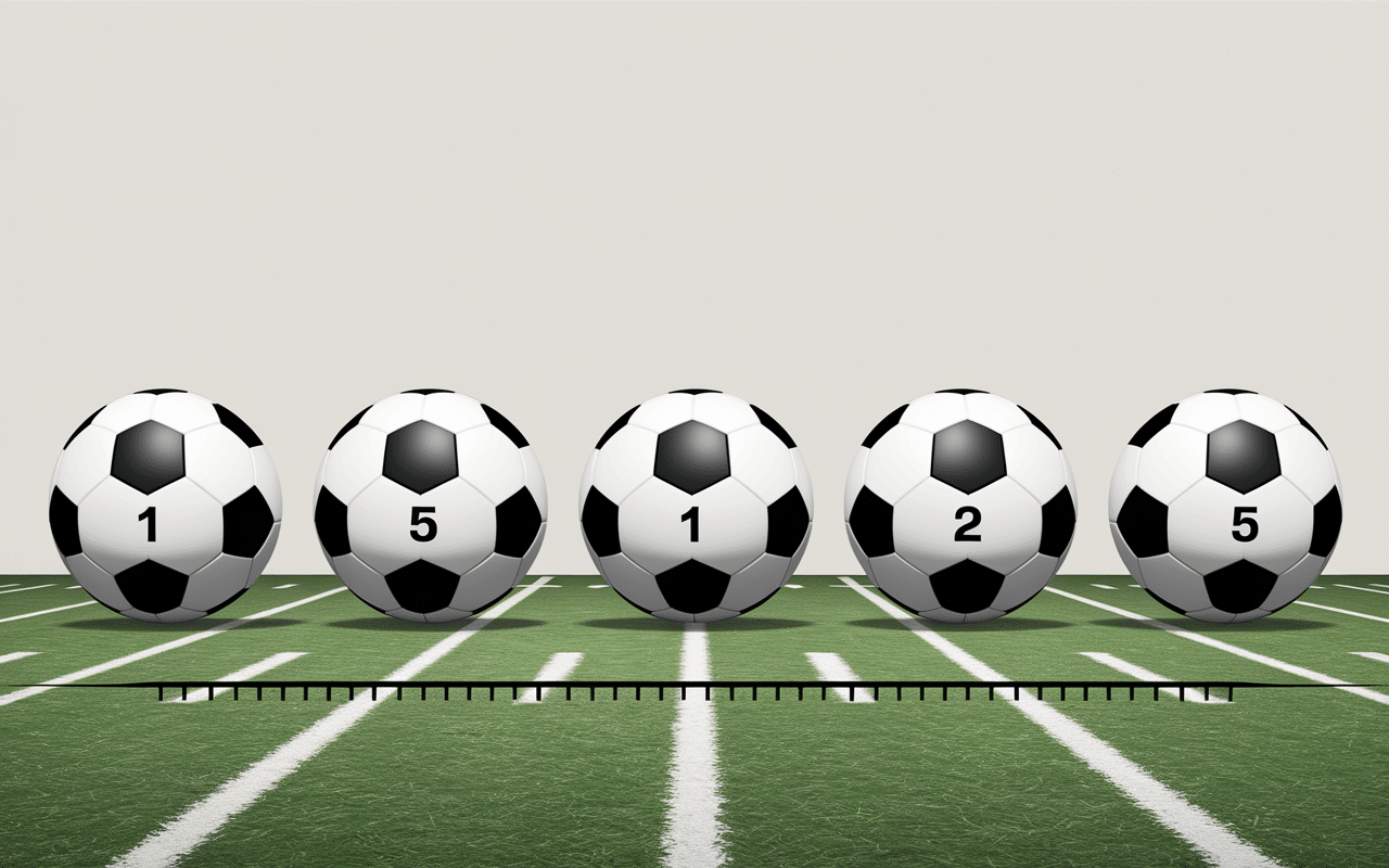 5 ballons de football numérotés de 1 à 5