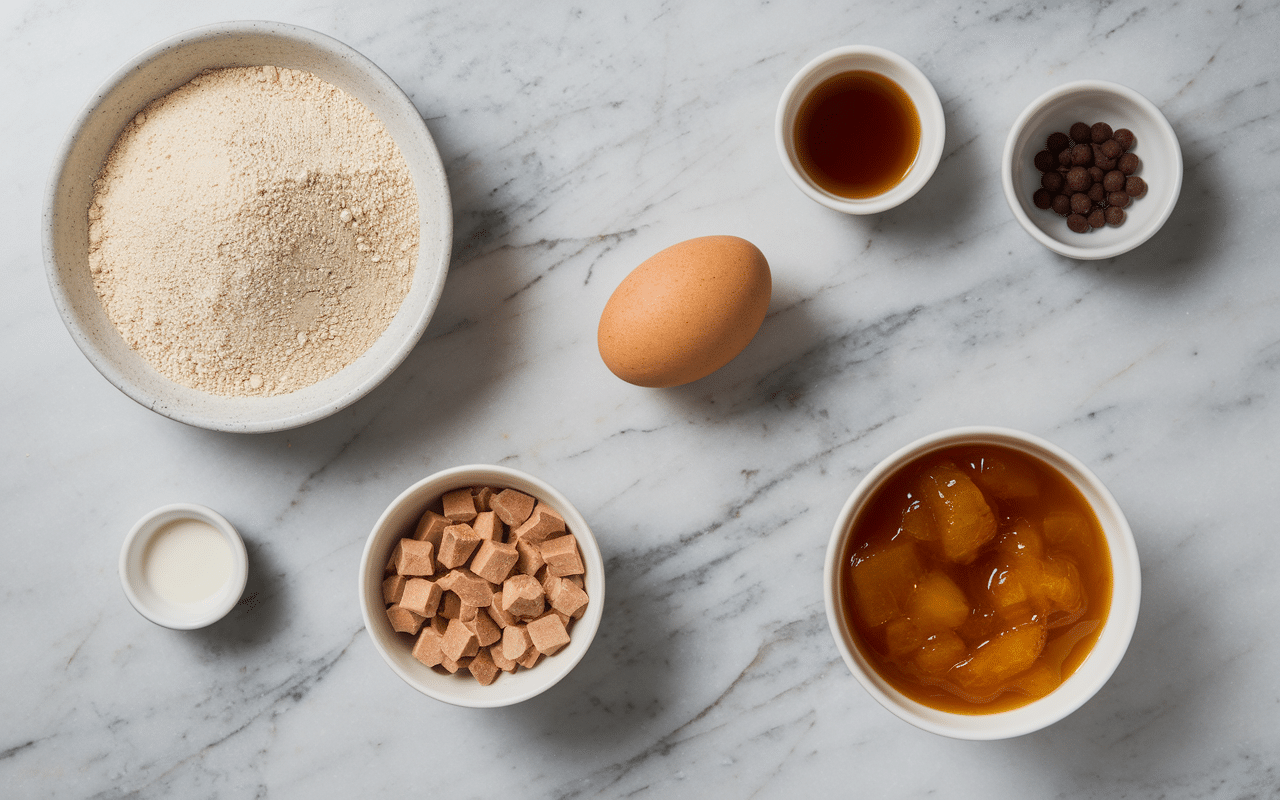 Ingrédients frais pour cookie protéiné sur marbre