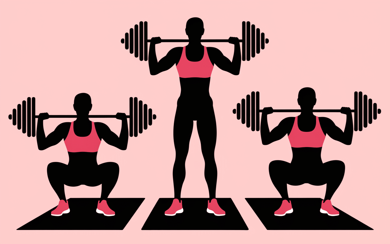 Exercices fessiers séquence squat, pont, fentes