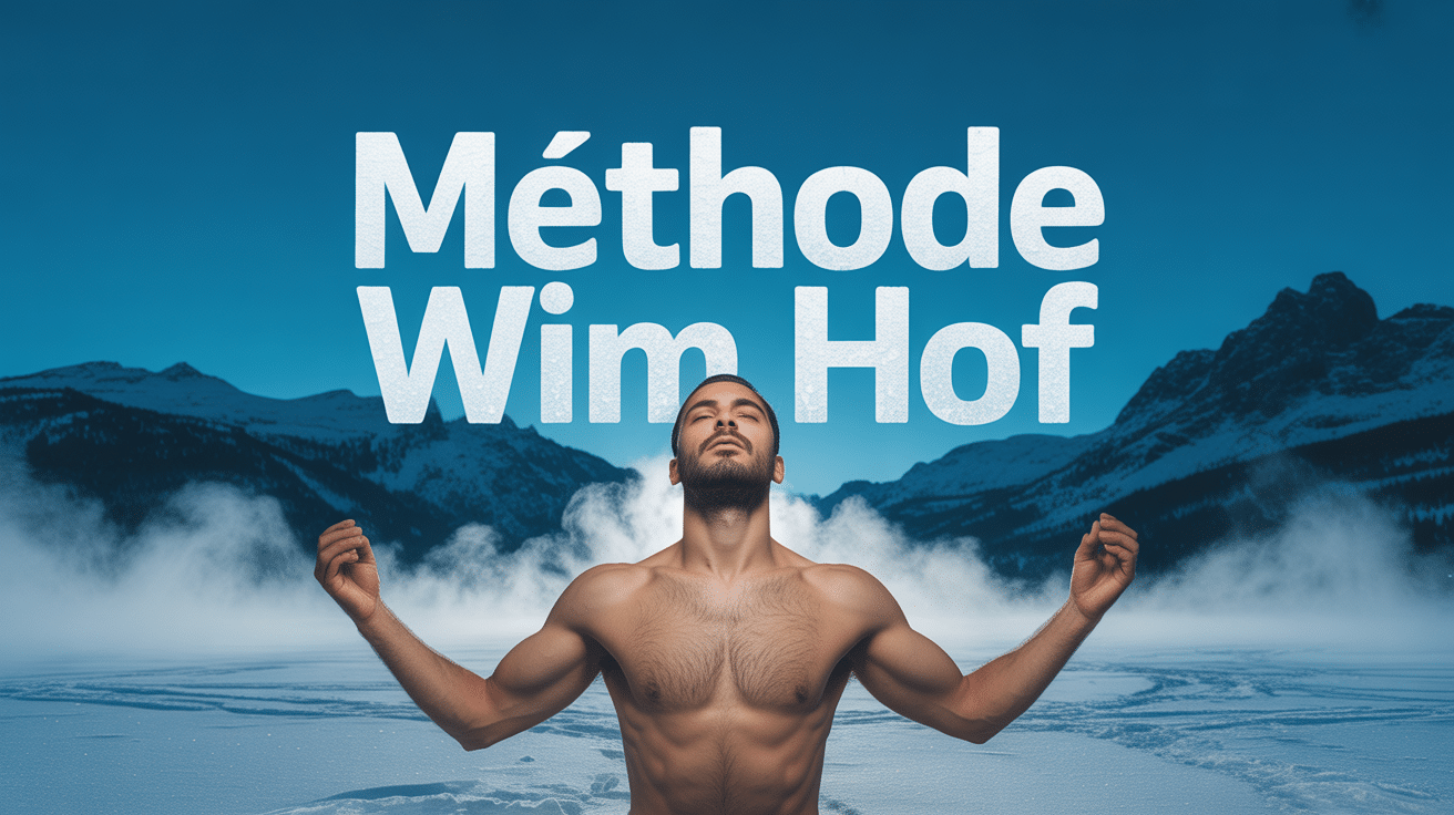 Homme méditant méthode Wim Hof dans paysage enneigé
