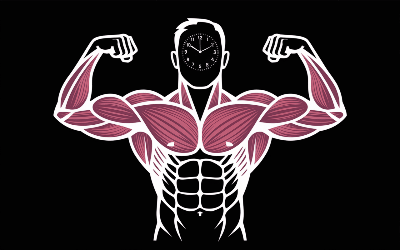 Silhouette musculation avec muscles et horloge nuit pour caseine