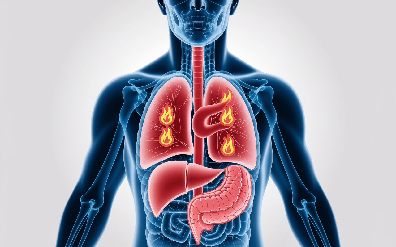 silhouette humaine transparente organes vitaux avec flammes energie calcul metabolisme de base