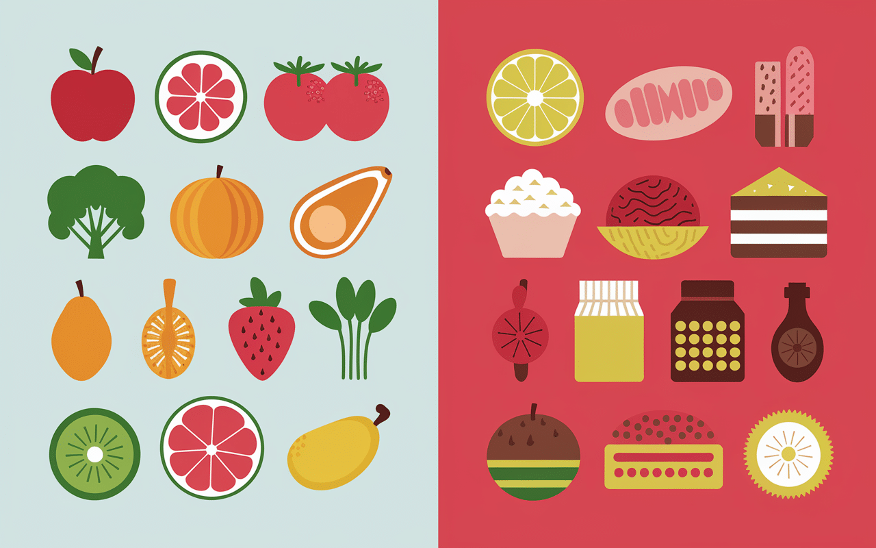 infographie regime sans sucre aliments naturels contre produits industriels sucrés