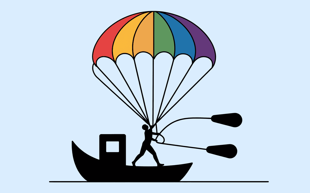 illustration principe parachute ascensionnel avec bateau