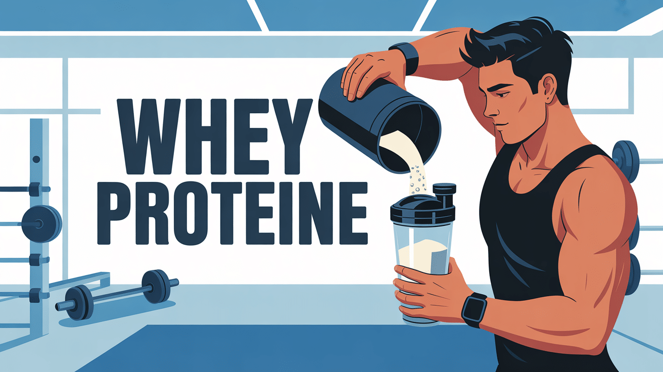 Sportif versant poudre de whey proteine dans shaker gym