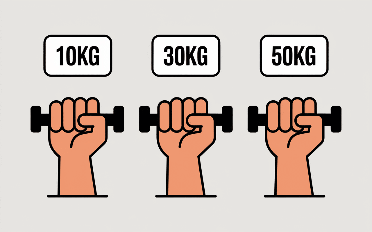 Trois hand grip exercice de résistances différentes alignés