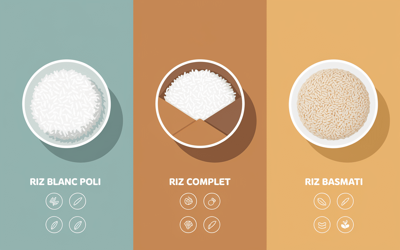 Calories dans le riz, bols riz blanc complet basmati, nutriments
