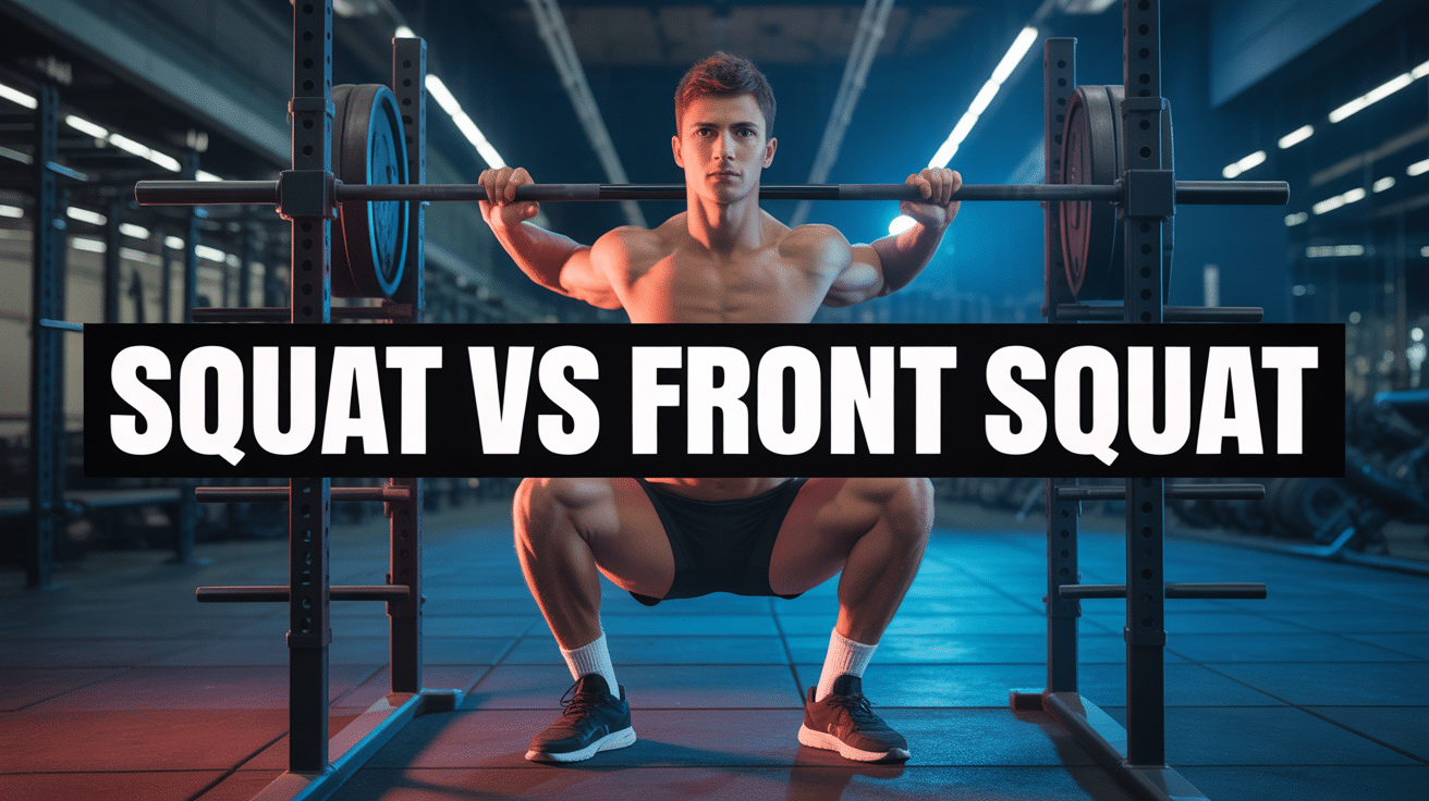 Athlète faisant squats and front squats en salle, muscles visibles