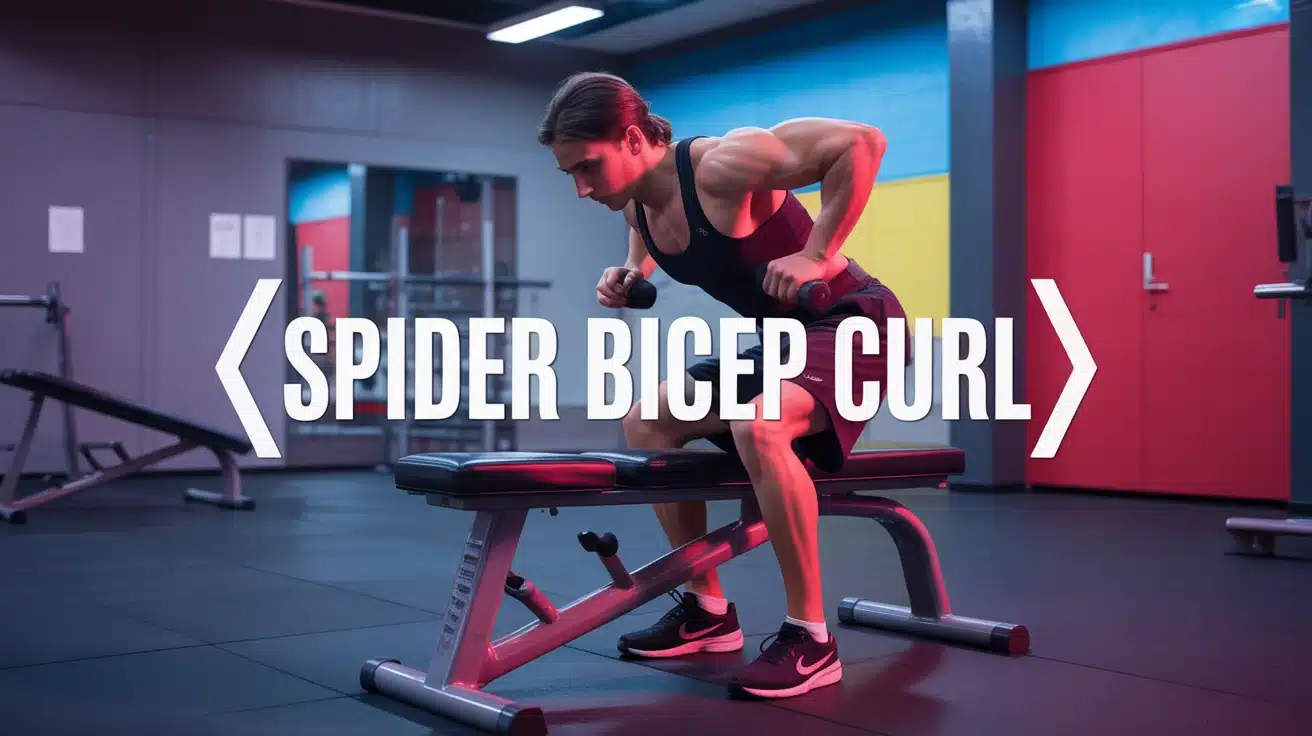 Athlète effectuant spider bicep curl sur banc incliné