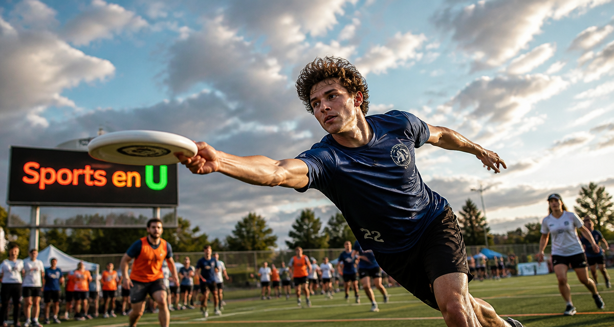 Sport en U, joueur d'ultimate lance le disque