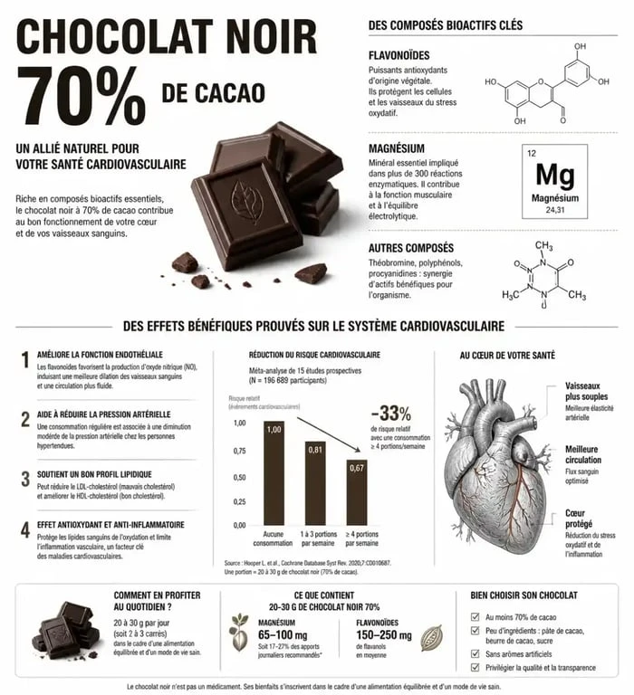Infographie sur les bienfaits et méfaits du chocolat noir pour la santé