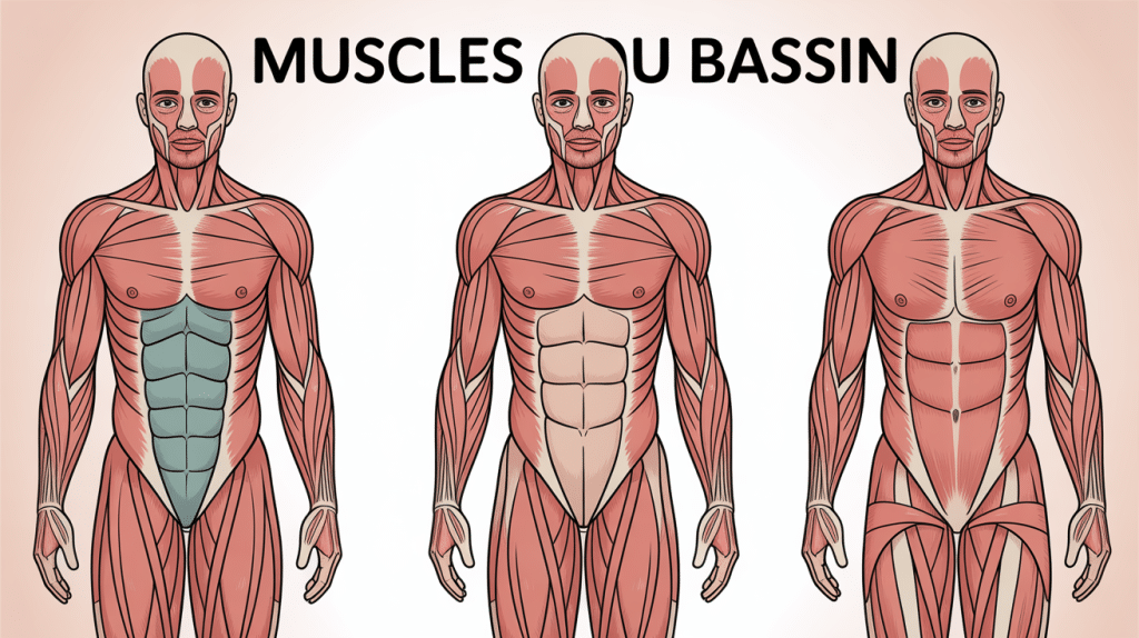 Illustration muscle du bassin anatomie schématique groupes principaux