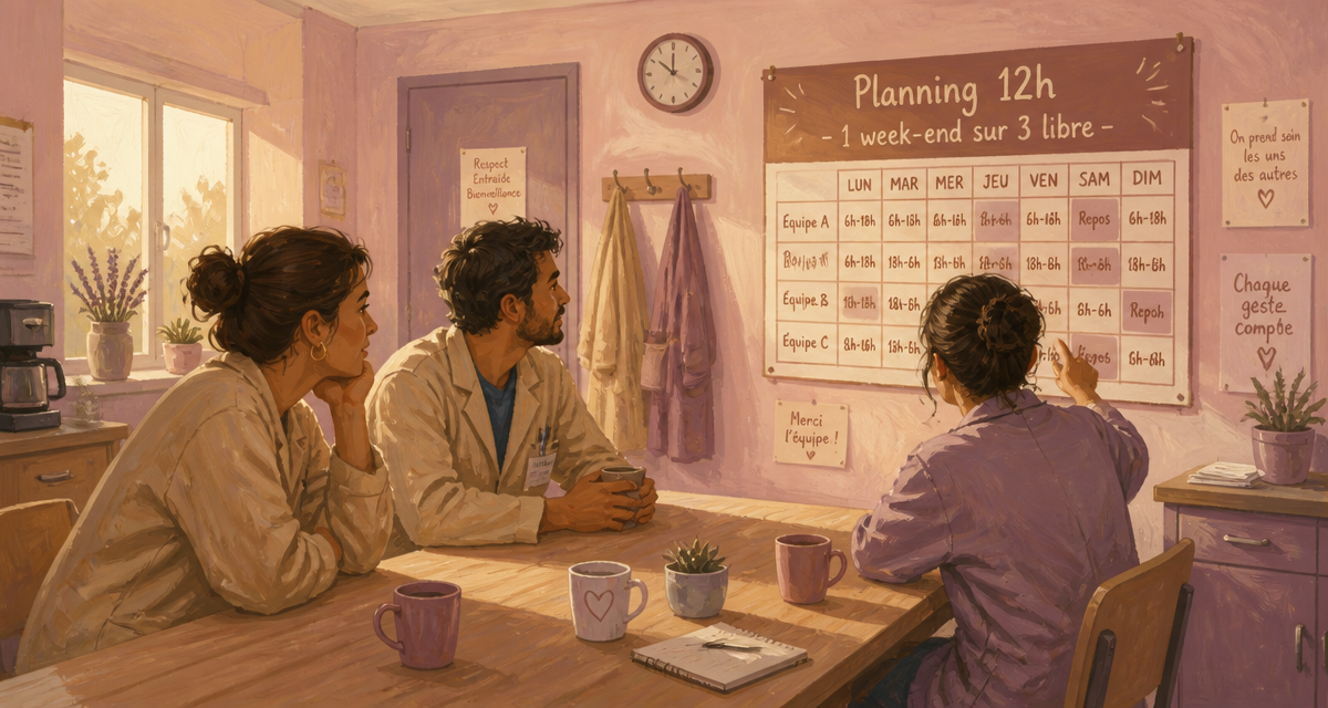 planning 12h 1 weekend sur 3 affiché en salle de pause