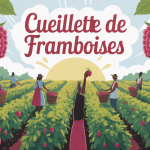 illustration cueillette framboise ambiance ferme estivale