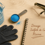 Dosage sulfate de cuivre piscine, cristaux bleus et accessoires