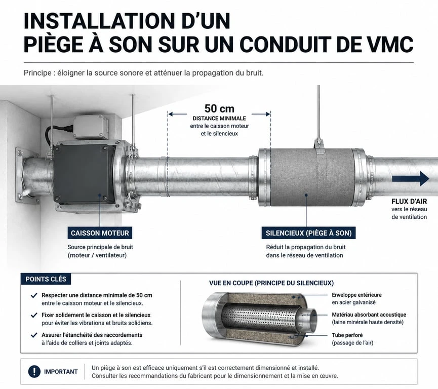 Schéma d'installation d'un piège à son pour VMC