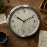horloge cuisine inox sur plan de travail moderne