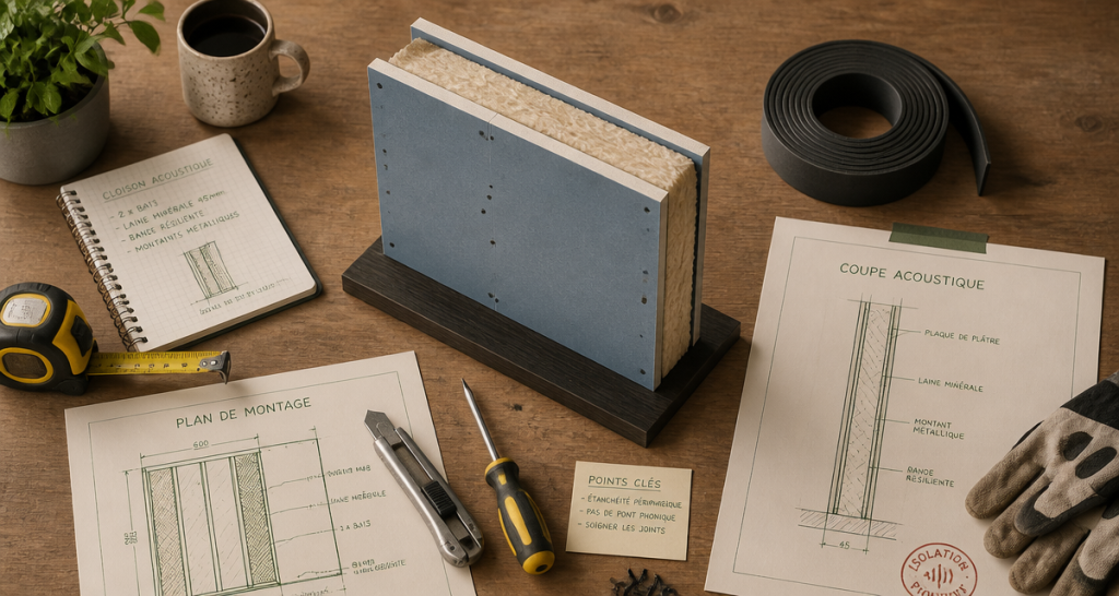 Isolation cloison entre 2 chambres vue maquette et outils